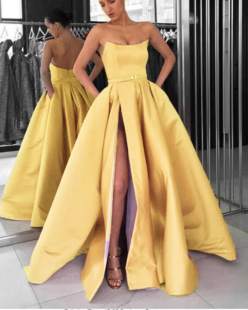 Lavender Strapless Formal Gowns Women 2019 Prom Dresses Long with Slit PL3644
