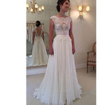 Glamorous Chiffon and Lace Appliques Cap Sleeves Beach Wedding Dresses Travel Boho Bridal Gowns,Vestido De Novias
