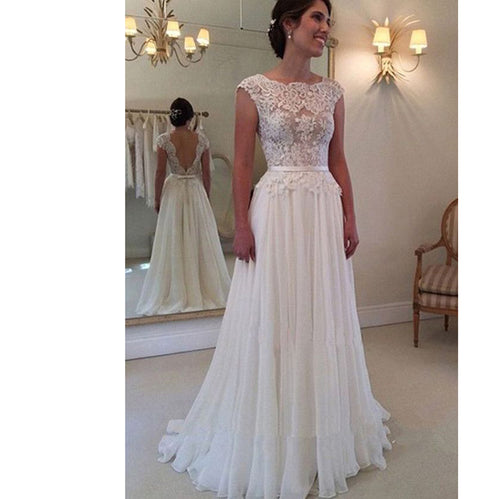 Glamorous Chiffon and Lace Appliques Cap Sleeves Beach Wedding Dresses Travel Boho Bridal Gowns,Vestido De Novias
