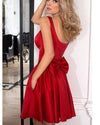 Red Scoop Neck Short Homecoming Dresses Mini Skirt Girls Party Gown with Straps