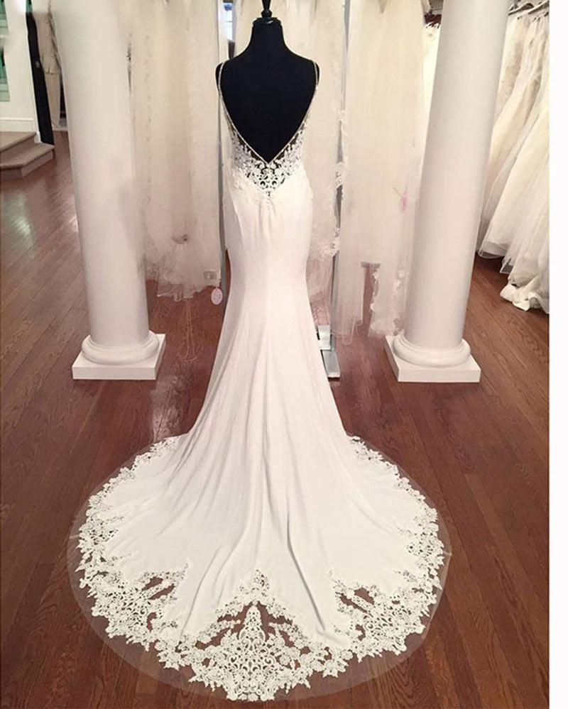 Mermaid Lace Beach Wedding Dress Boho Bridal Gown WD874