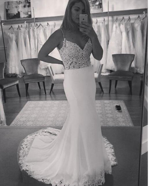 Mermaid Lace Beach Wedding Dress Boho Bridal Gown WD874