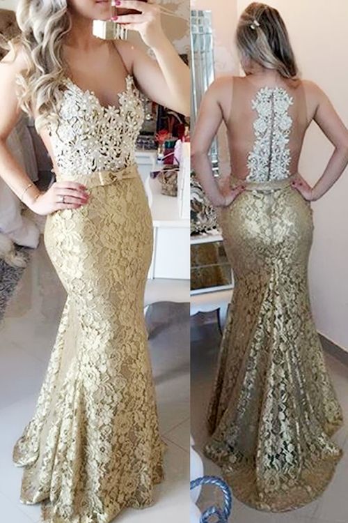 Siaoryne LP008 Champagne Lace Mermaid Prom Dresses for Women