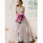Dreamy Fashionable Ball Gown Bridal dress Brown Wedding Dresses with Beading Tiered Gown Vestido De Novias