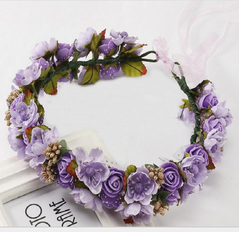 Wedding Flower Crowns 2-Pack Flower Crown Hair Bands - Fairy Headpiece With Artificial Flowers For Parties & Weddings Festival Headband