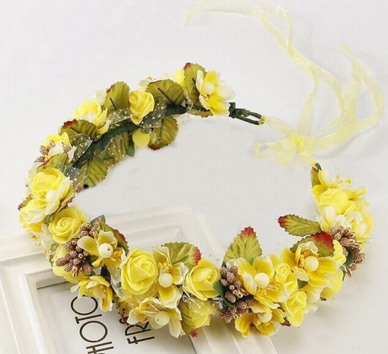 Sweet Bohem Bride Women Flower Crown Hair Band Wedding Floral Headband Garland Girl Flower Wreath Hair Accessories