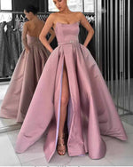 Lavender Strapless Formal Gowns Women 2019 Prom Dresses Long with Slit PL3644