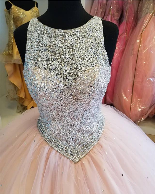 Siaoryne Beading Crystal Blush Pink Ball Gown Girls Sweet Sixteen Quinceanera Dresses Masquerade PL1104