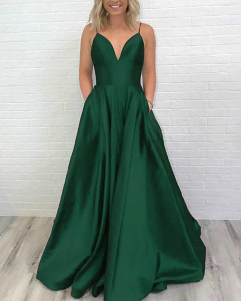 Fashion A Line Satin Long Girls Formal Prom Dress 2022 With Pocket PL5244