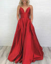 Fashion A Line Satin Long Girls Formal Prom Dress 2022 With Pocket PL5244