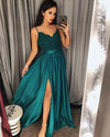 Teal Long Spaghetti Straps Long Party Prom Dresses with Slit party Gown PL2058