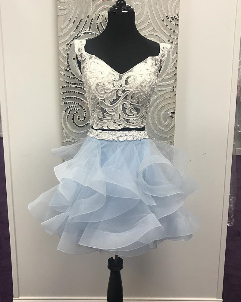 Poofy Skye Blue Short Homecoming dress 2 Pieces Short Graduation Party Gown