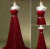 Elegant Long Evening Dresses Scoop Neck Beading Burgundy Prom Dresses