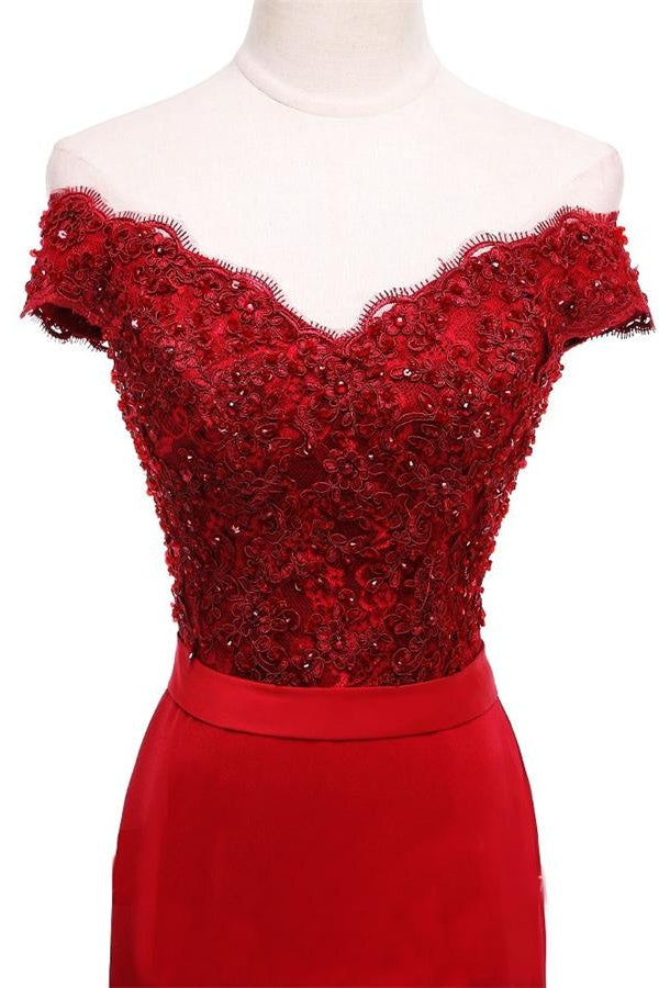 Siaoryne LP003 Red Lace Mermaid Bridesmaid Dress off the Shoulder Wedding Guests Dress