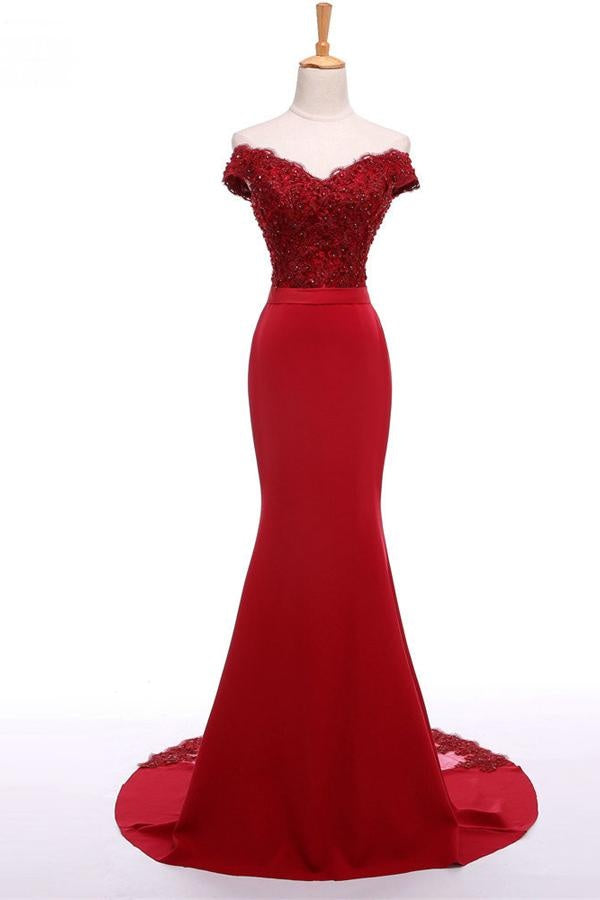 Siaoryne LP003 Red Lace Mermaid Bridesmaid Dress off the Shoulder Wedding Guests Dress