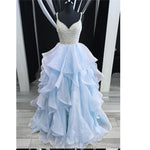 Dreamy Spaghetti Cross Back Beading Tiered Organza Girls Senior Dresses 2020 Prom Beaded Graduation Gown