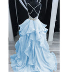 Dreamy Spaghetti Cross Back Beading Tiered Organza Girls Senior Dresses 2020 Prom Beaded Graduation Gown