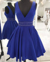 V Neck A Line Homecoming Dress Short Cocktail Gown with Beading Belt