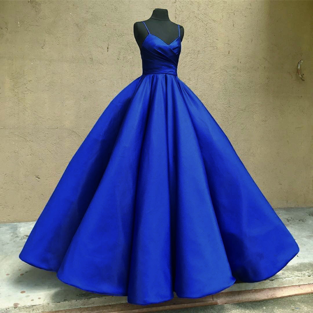 Fashion Satin Royal Blue Evening Dress Long Ball Gown Wedding Dress Engagement Gown LP408