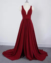 Sexy V Neck Cherry Red Long Bridesmaid Dress Maid of Honor Women Formal Wedding Party Dress PL09093