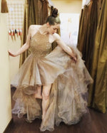 Siaoryne LP010 Puffy Organza Sexy Backless Halter A line High Low Prom dress Front Short Long Back evening Gowns