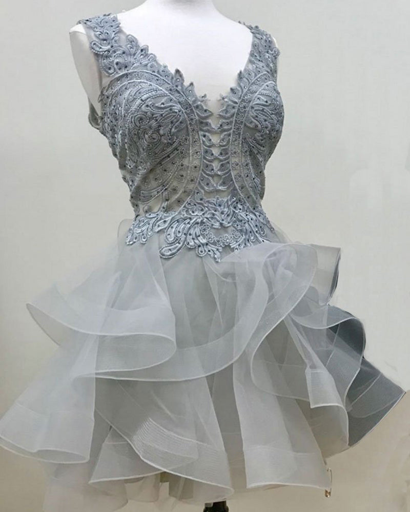 Gray Short Cocktail Party Gown Girls Semi Formal Prom Homecoming Dresses