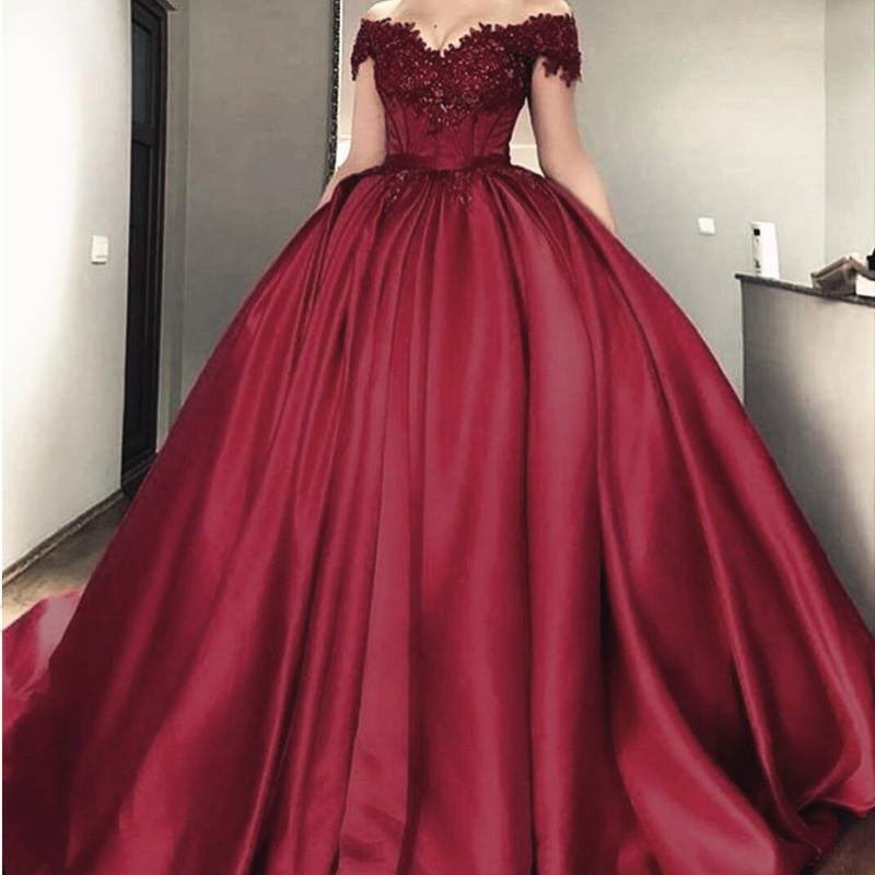 Luxury Ball Gown Wedding dress Burgundy Bridal Reception Dress Formal Prom Gown