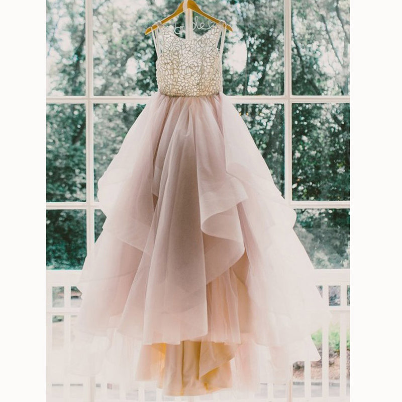 Dreamy Fashionable Ball Gown Bridal dress Brown Wedding Dresses with Beading Tiered Gown Vestido De Novias