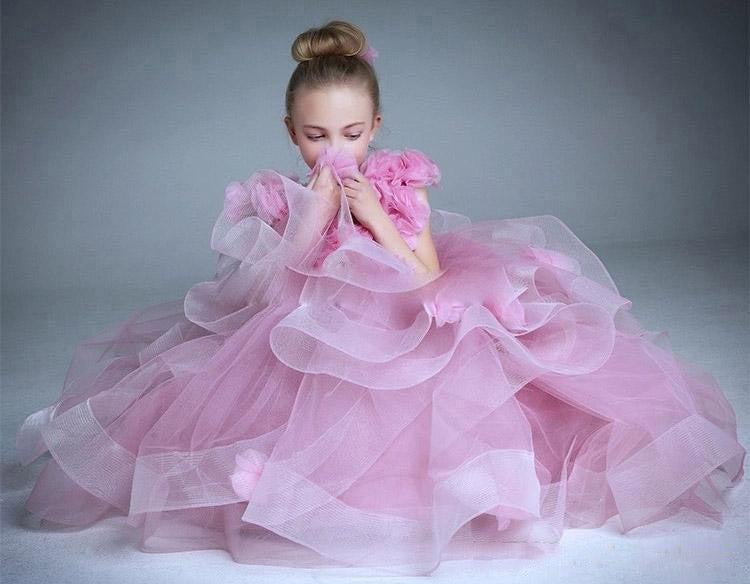lovely handmade flowers Flower girl dress,little girls evening party gowns,first communion Dress