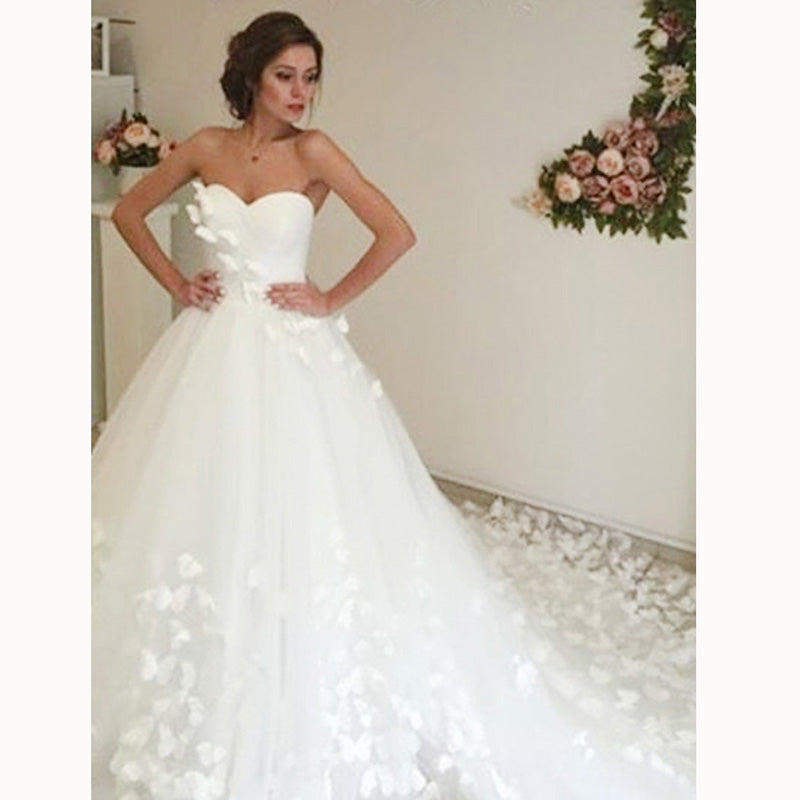 Beautiful Princess Sweetheart A Line Butterfly Bridal Dress Handmade White Wedding Gown