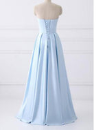 Strapless Girls Light Blue Graduation Prom Dresses Long with Beaded Pocket PL1784