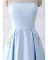 Strapless Girls Light Blue Graduation Prom Dresses Long with Beaded Pocket PL1784