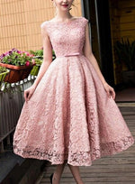 Sweet Cap Sleeves Pink Lace Short Prom Dresses Knee Length Evening Party Gown with beads Curto Vestido