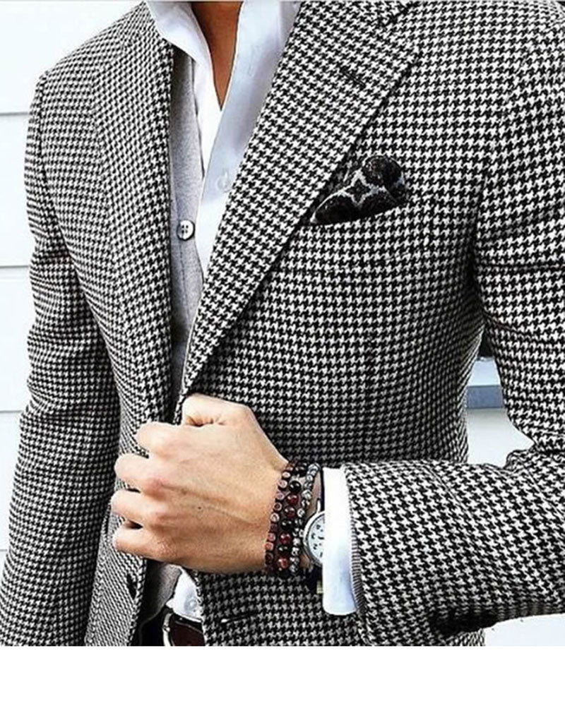 Black and White Tweed Wedding Suit three Pieces (jacket+pants +bow) Men Tuxedo SP241