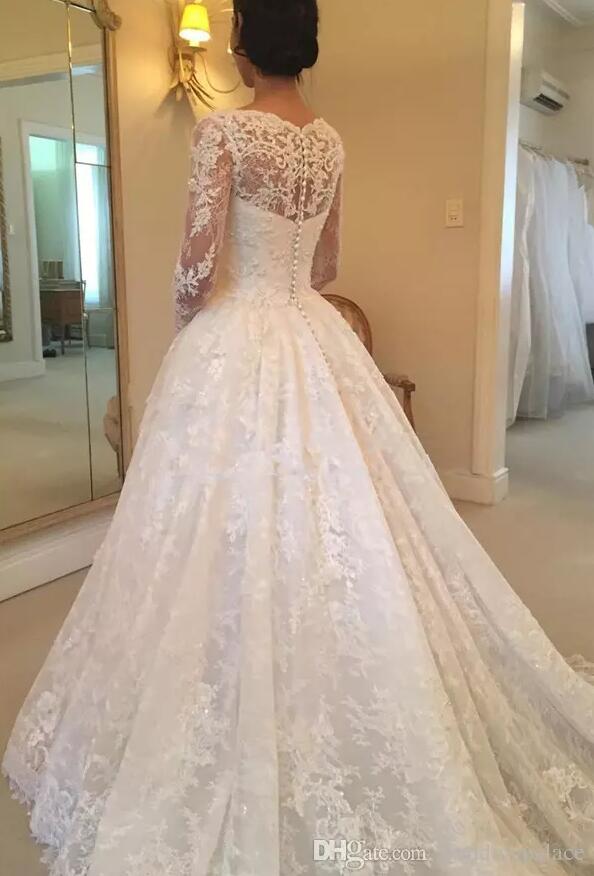 High Quality Lace Wedding dress Long Sleeves Vintage Robe De Mariee WD888
