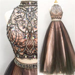 LP077  Crop Top High Neck Beaded Prom Gown For Girls ,Senior Formal Long Dresses