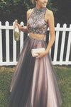 LP077  Crop Top High Neck Beaded Prom Gown For Girls ,Senior Formal Long Dresses