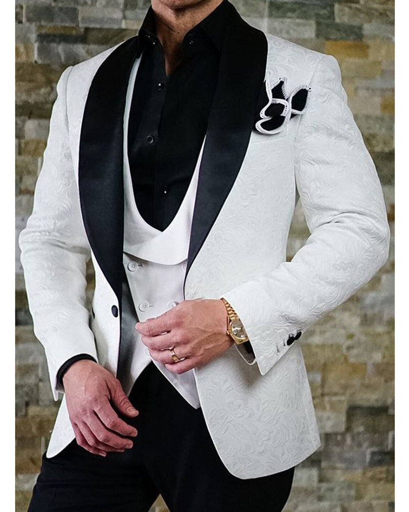 Black and White  Jacquard Men Wedding Suit for Groom 2 Pieces (jacket+pants)CB554