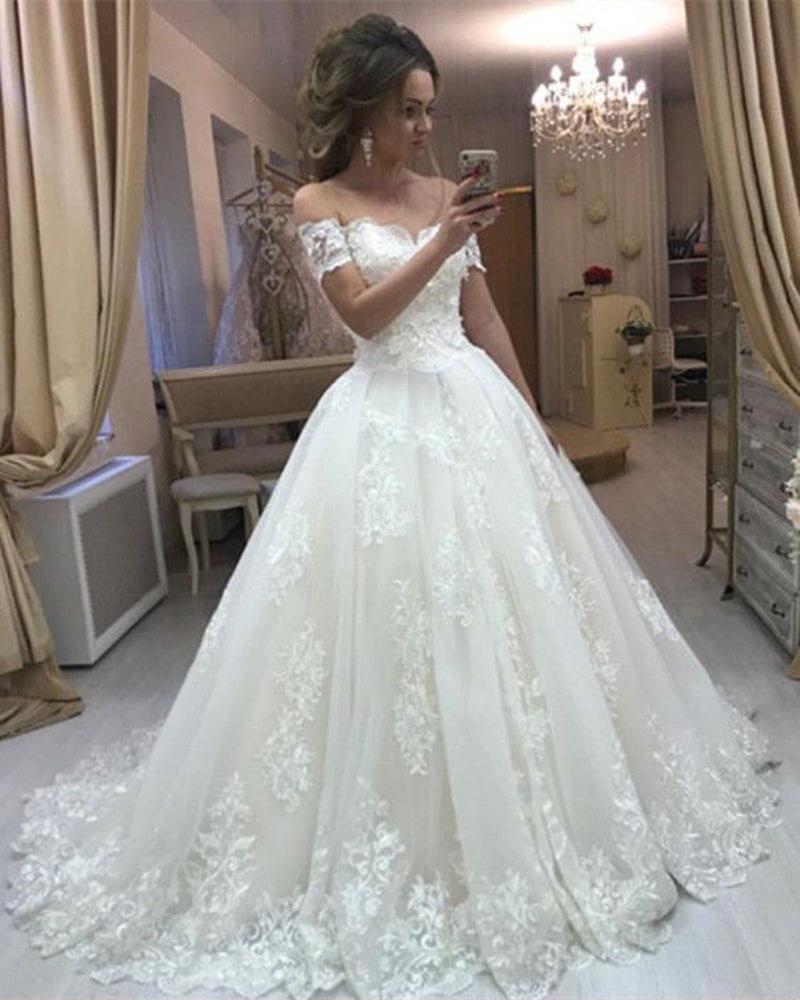 Romantic Women Ball Gown Wedding Dresses 2019 lace Off the Shoulder Bridal Gown