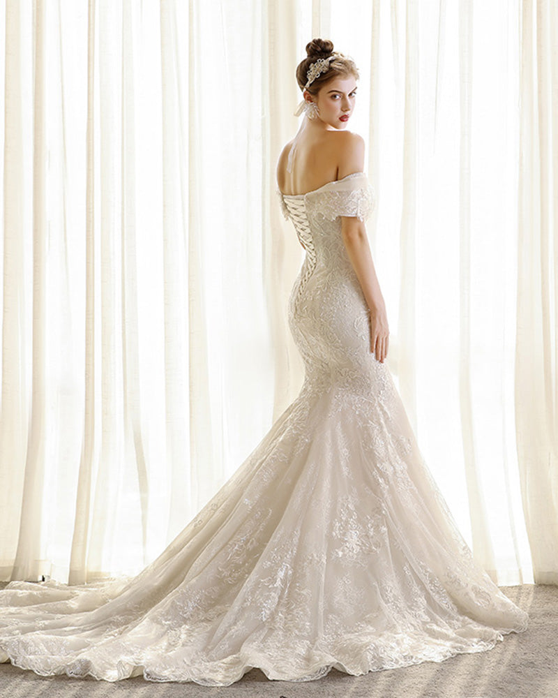 Elegant off white wedding dress 2022 mermaid sweetheart corset bride dresses lace wedding gowns for woman plus size