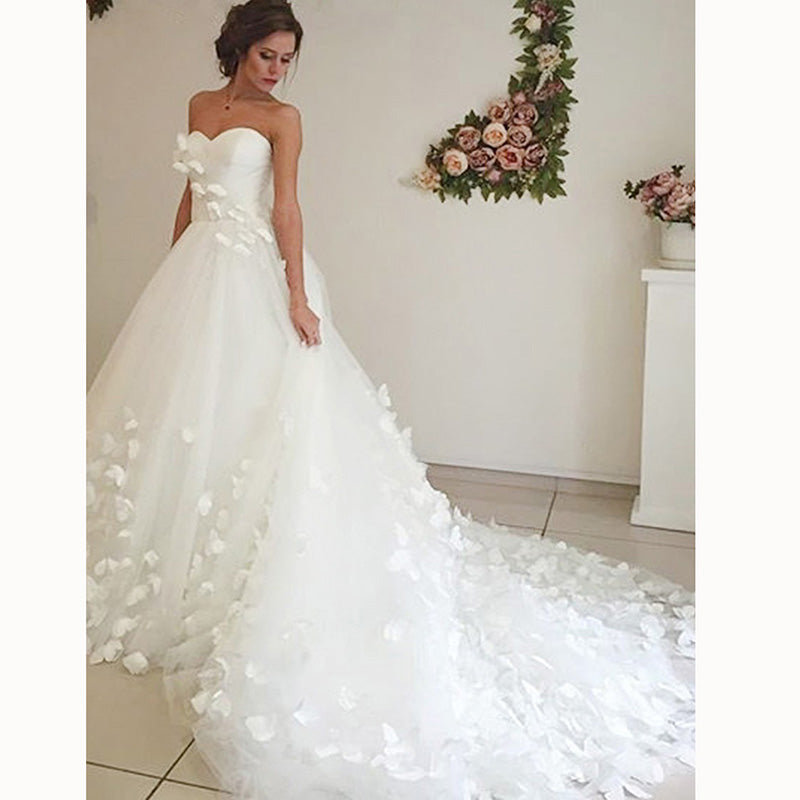Beautiful Princess Sweetheart A Line Butterfly Bridal Dress Handmade White Wedding Gown
