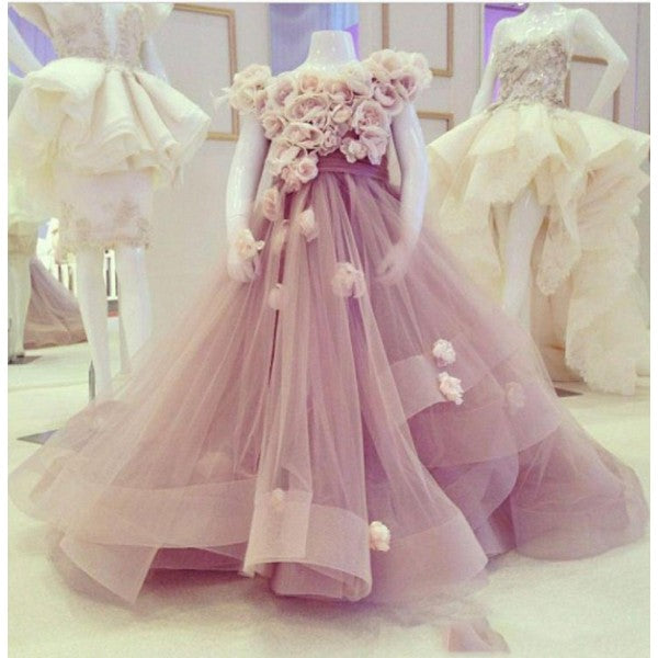 lovely handmade flowers Flower girl dress,little girls evening party gowns,first communion Dress