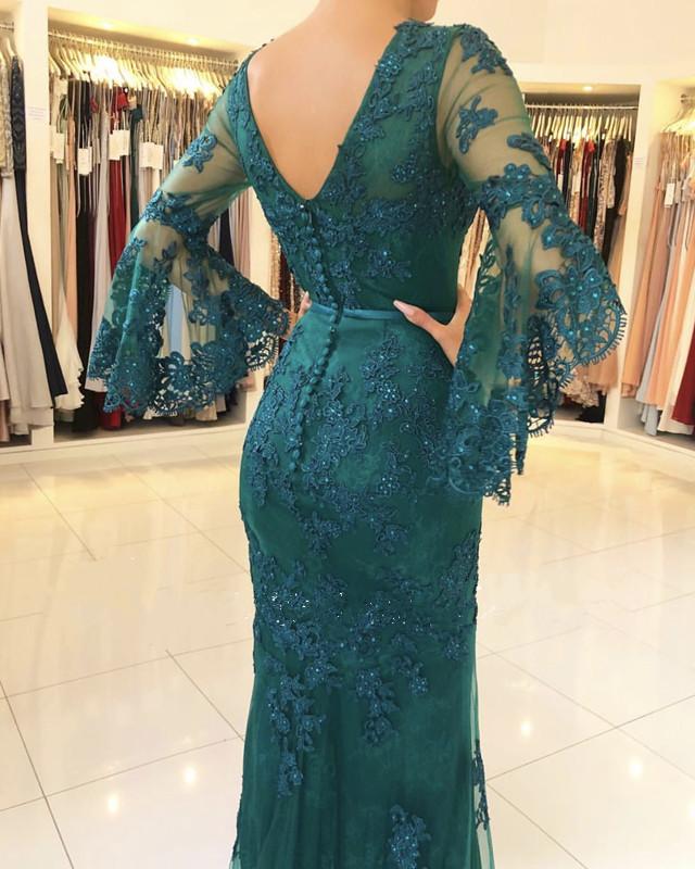 Mauve /Green  Lace Long Sleeves Mermaid Prom Dresses PL6677