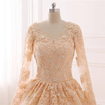 Champagne Vintage Wedding Dress Muslim Bridal Gown with Lace WD687