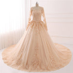 Champagne Vintage Wedding Dress Muslim Bridal Gown with Lace WD687