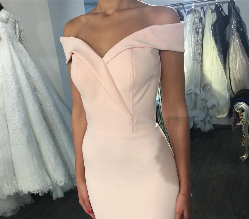 Sexy Pink Off the Shoulder Sheath Long prom Dresses with Split