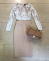 Siaoryne Two Pieces Knee Length Short Prom Party Dresses with Long Sleeves SP639