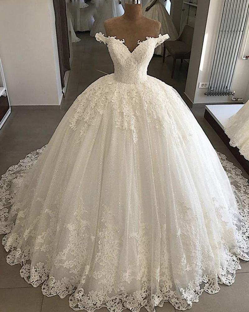 Glitter Ball Gown Women Princess Wedding Bridal Dresses Off the Shoulder Gown Vestido De Novias WD3320