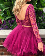 Siaoryne Navy Blue Two Pieces Girls Poofy Lace Short Homecoming Dress with Sleeves SP562