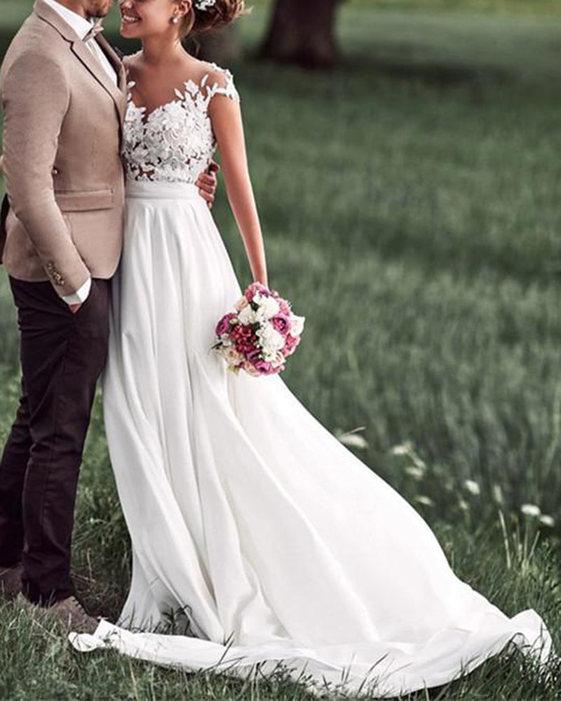 Cap Sleeves Lace Summer Chiffon  Country Wedding dress Robe De Mariee 2022 WD321